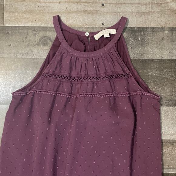 Loft Women's Shift Dress Plum Purple Swiss Polka Dot Crochet Size S - Picture 10 of 14